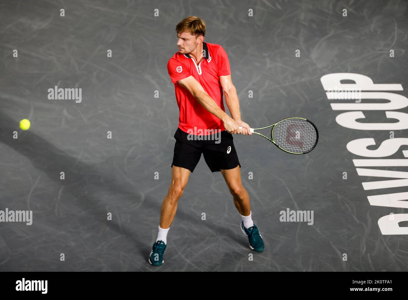 Hamburg, Germany, 13th Sep, 2022. David Goffin is in action during the group stage match between Belgium and Australia at the 2022 Davis Cup finals in Hamburg, Germany. Photo credit: Frank Molter/Alamy Live news Stock Photo