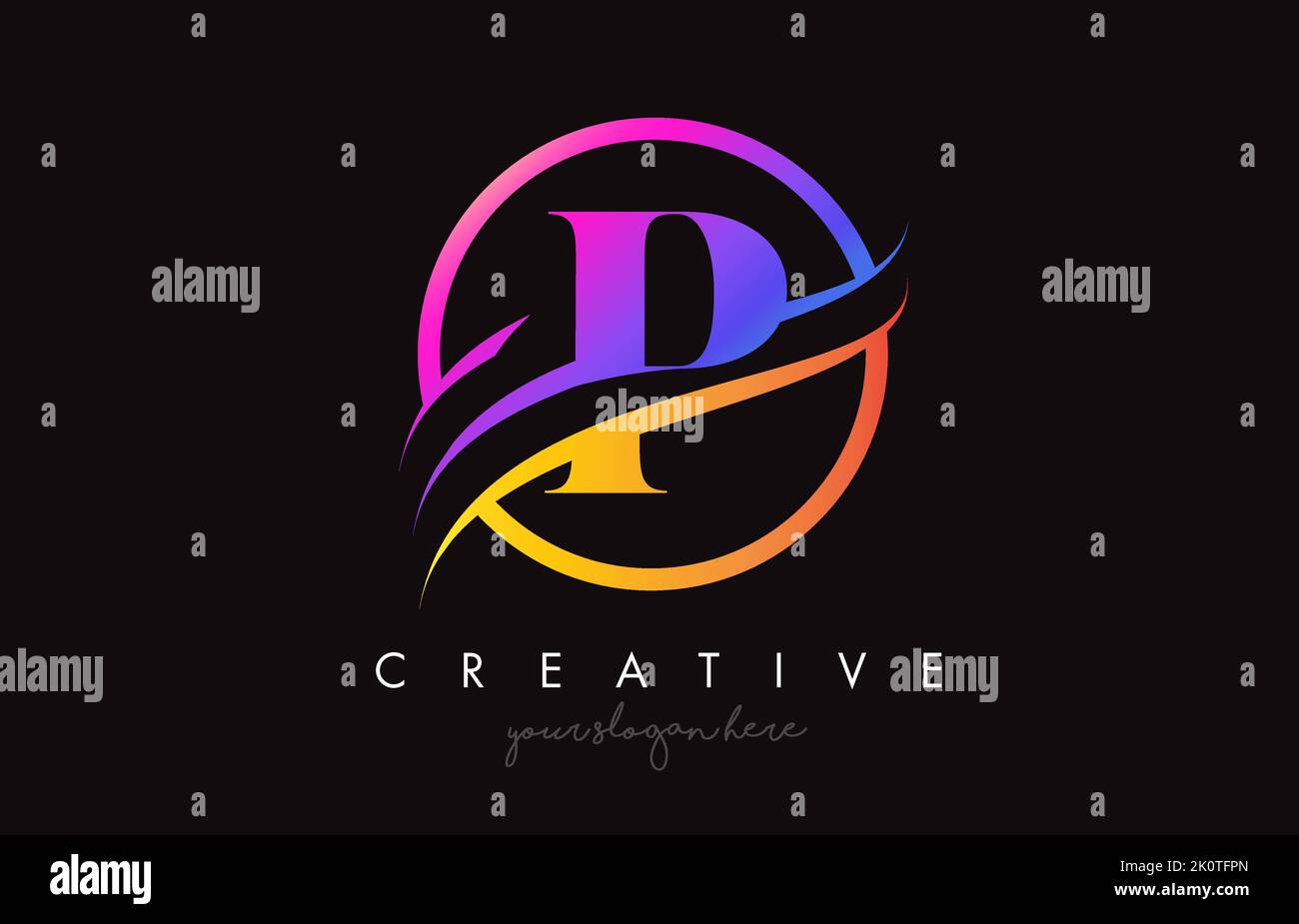 Letter P Logo with Creative Purple Orange Colors and Circle Swoosh Cut ...
