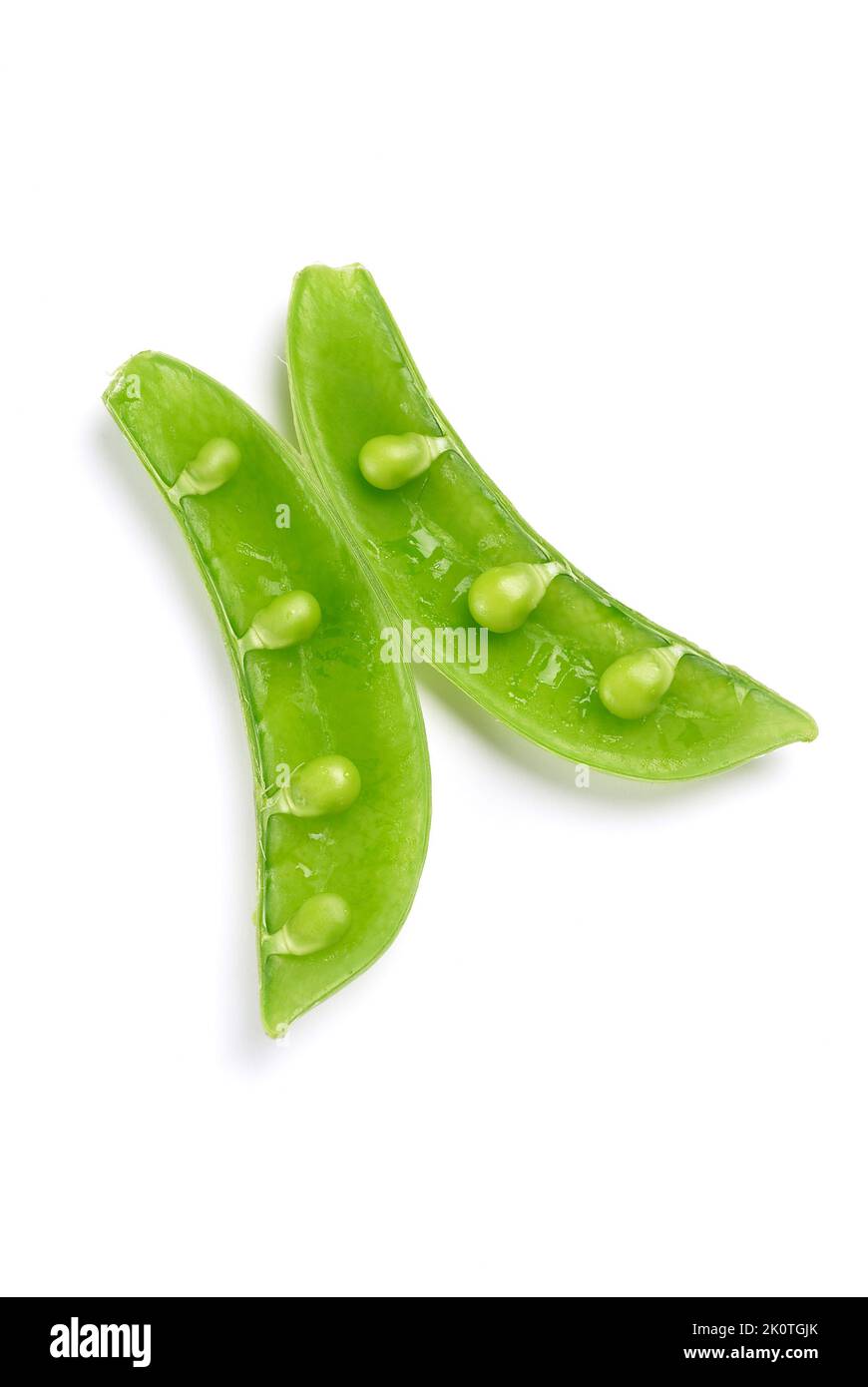 Single opened sugar snap pea pod on white background cut out Stock Photo