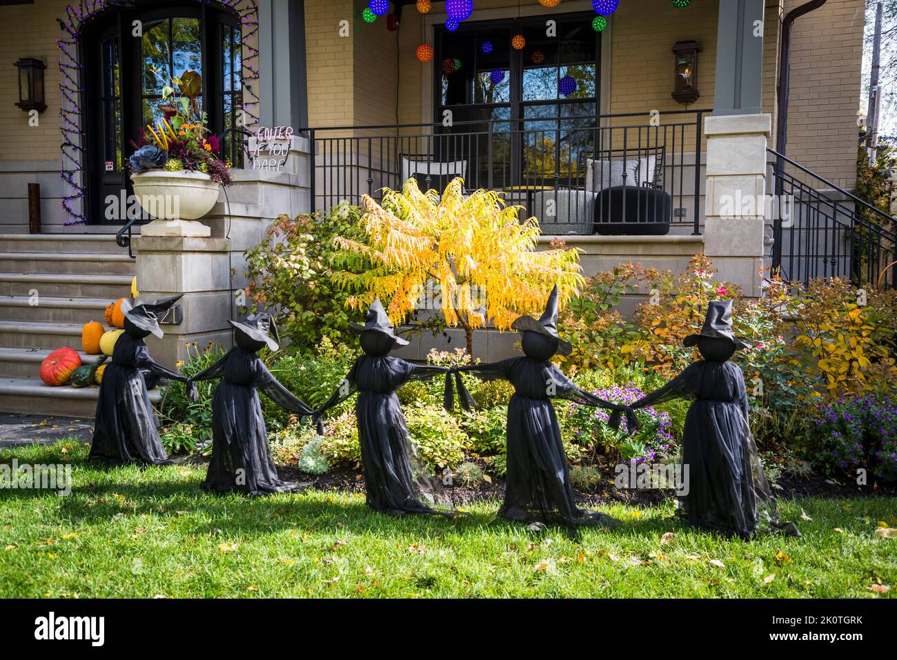 Halloween decoration in front of a family house, Ravenswood Manor