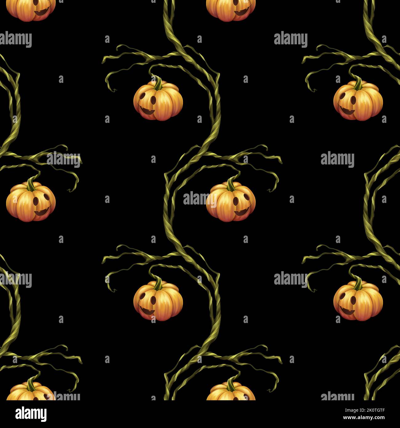 Seamless Halloween Pattern with Pumpkins Stock Photo