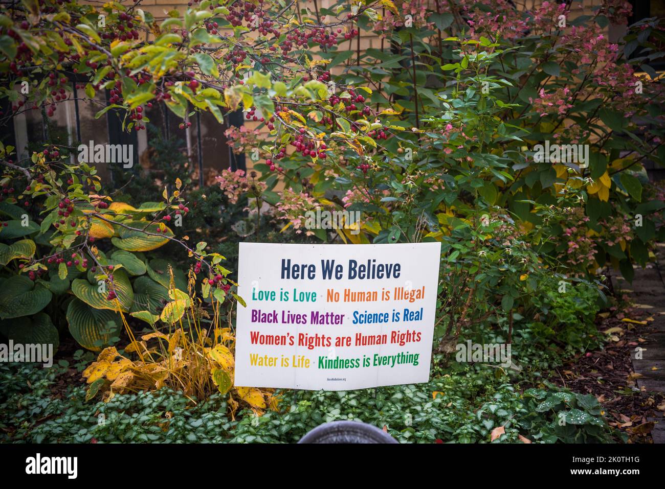 Liberal, middle-class placard in front of family house in Ravenswood ...