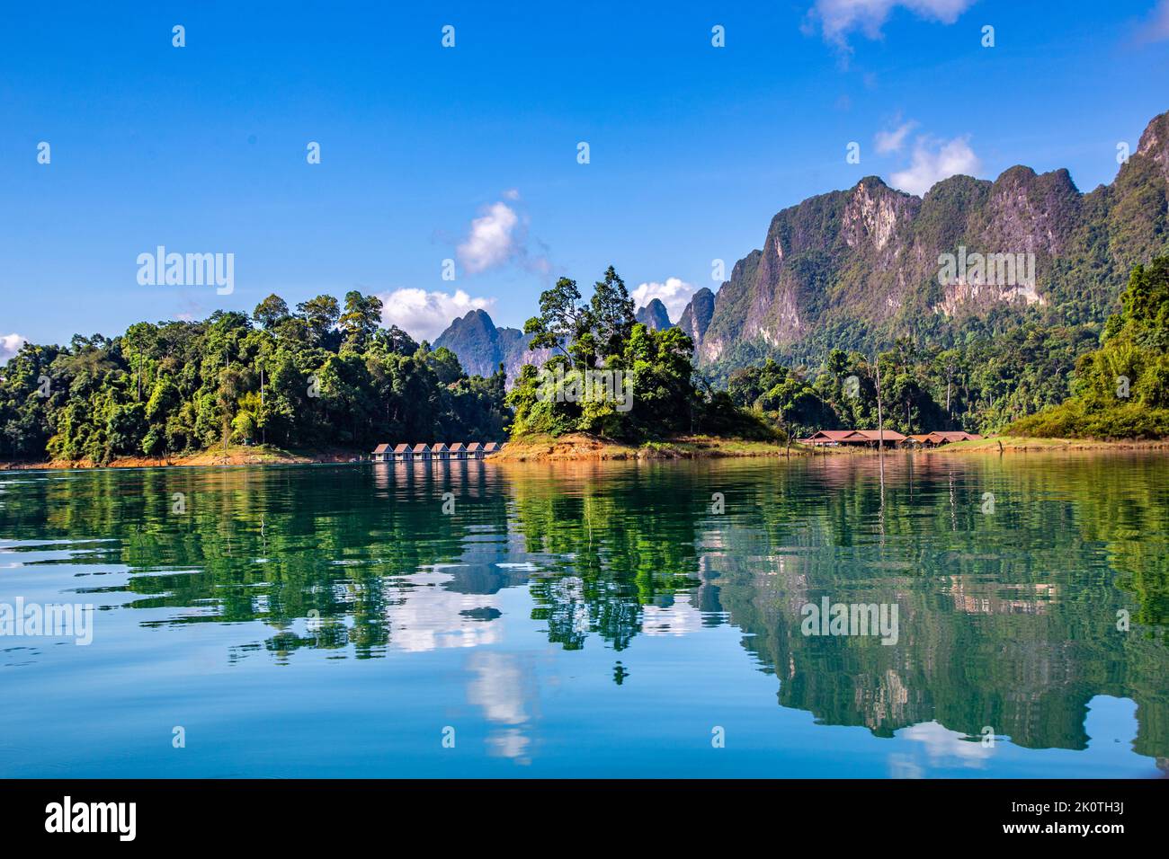 View of Khao Sok national park Cheow Lan Dam lake in Surat Thani, Thailand Stock Photo