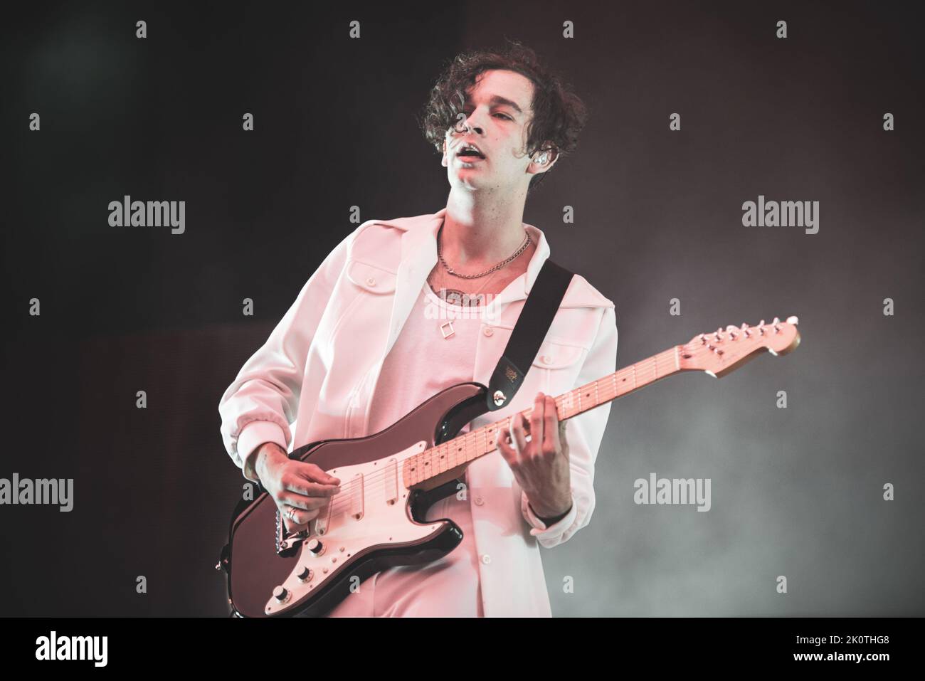 GERMANY, NUREMBERG, ROCK IM PARK 2016: Matty Healy, singer of the English pop rock band, performing live on stage at the Rock Im Park festival 2016 edition Stock Photo