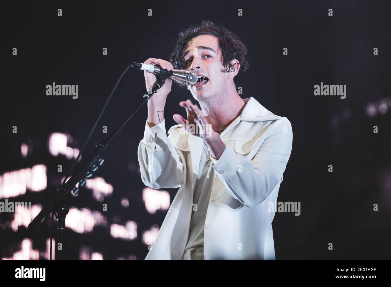 GERMANY, NUREMBERG, ROCK IM PARK 2016: Matty Healy, singer of the English pop rock band, performing live on stage at the Rock Im Park festival 2016 edition Stock Photo