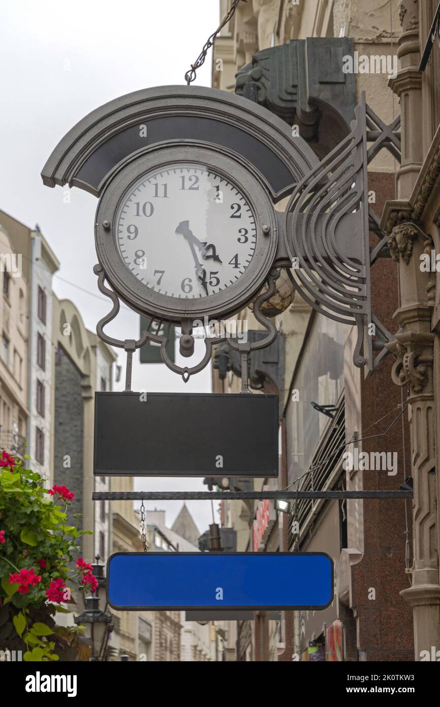 Large Public Wall Mounted Analog Clock in Budapest Hungary Stock Photo