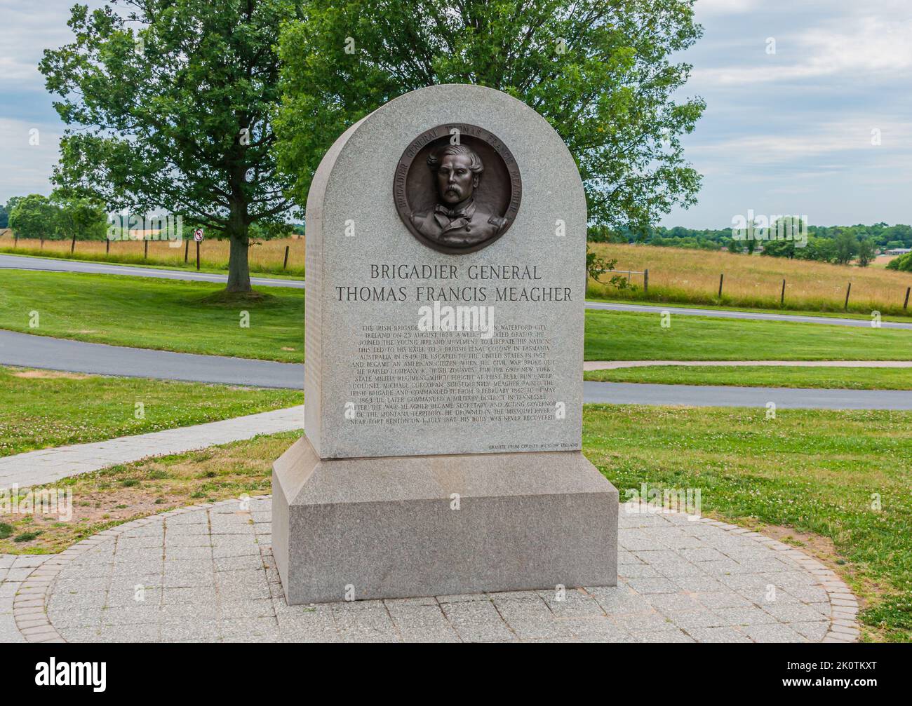 Monument to Brigadier General Francis Meaghe, Antietam National Battlefield, Maryland USA, Sharpsburg, Maryland Stock Photo
