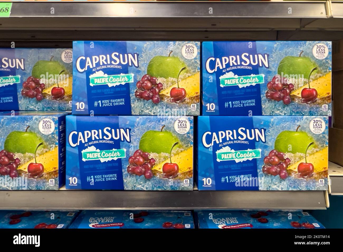 Victorville, CA, USA – September 8, 2022: Boxes of CapriSun Pacific Cooler fruit drink on a store shelf at Winco supermarket in Victorville, Californi Stock Photo