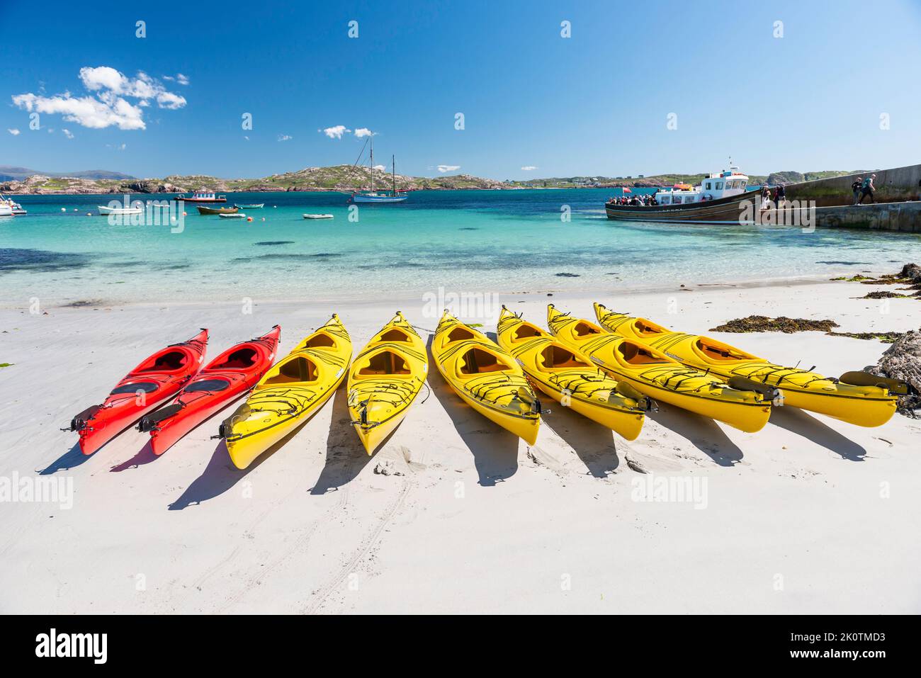 Kayaks on White Sand Beach Iona Scotland Stock Photo