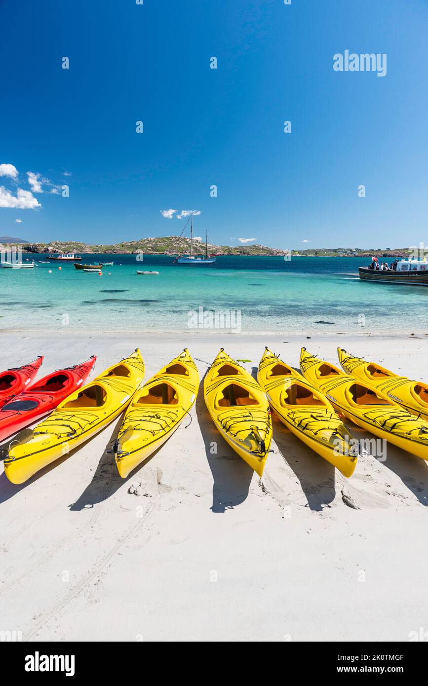 Kayaks on White Sand Beach Iona Scotland Stock Photo - Alamy