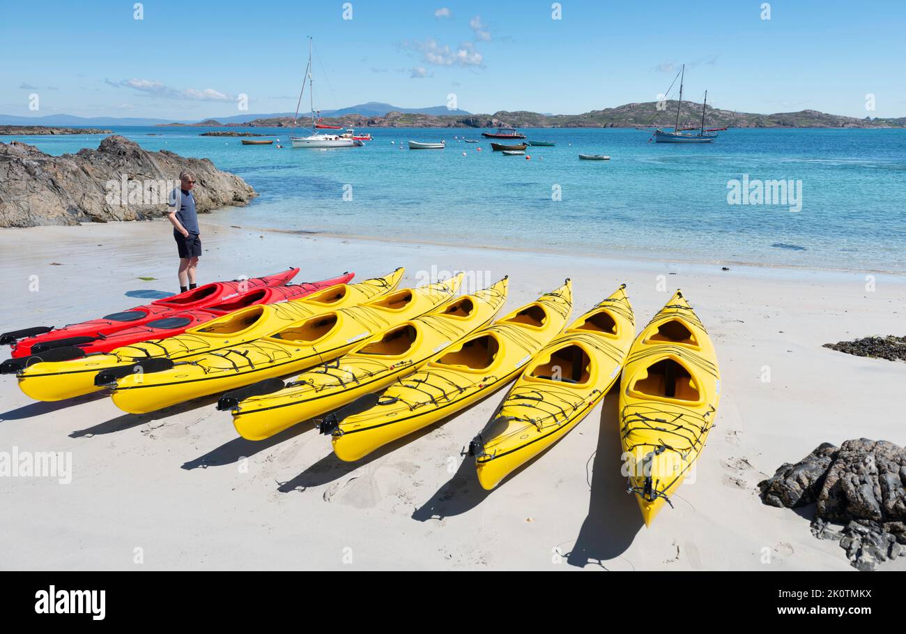 Kayaks on White Sand Beach Iona Scotland Stock Photo - Alamy