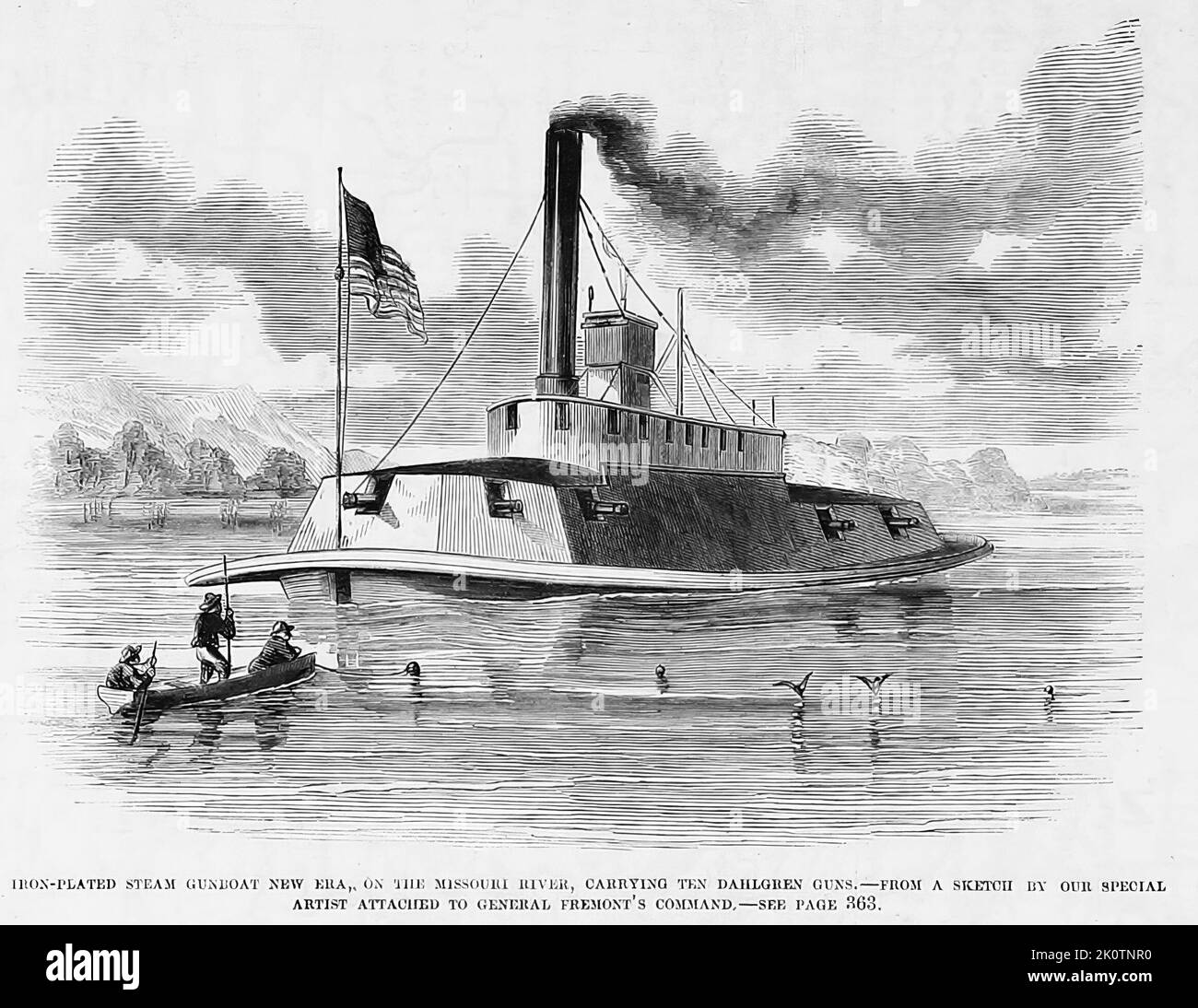 Iron plated steam gunboat New Era, on the Missouri River, carrying ten