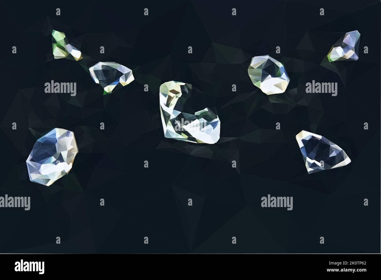 Diamonds in front of a black background. Vector in Low Poly Art. Stock Vector