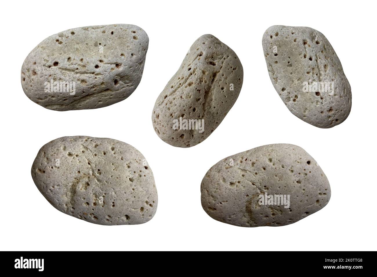 Sea pebbles set, isolated objects close-up on the white background, clipping path Stock Photo