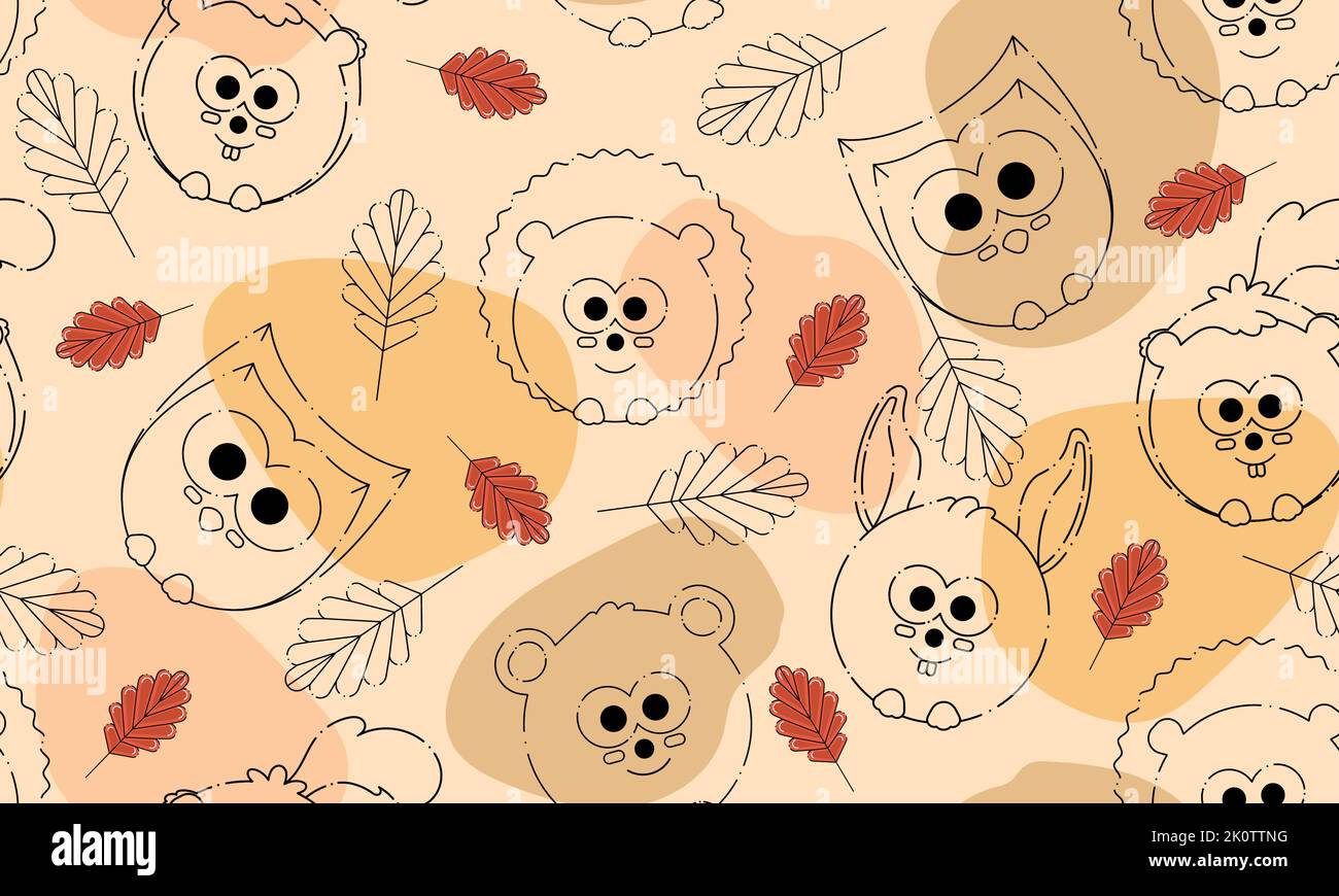 Colored autumn seamless pattern background with cute animals Vector ...