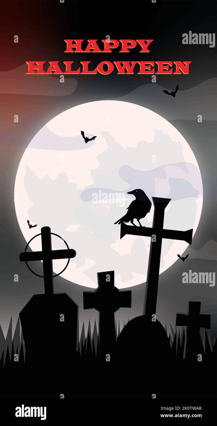 halloween banner with moon graves and crown Stock Vector