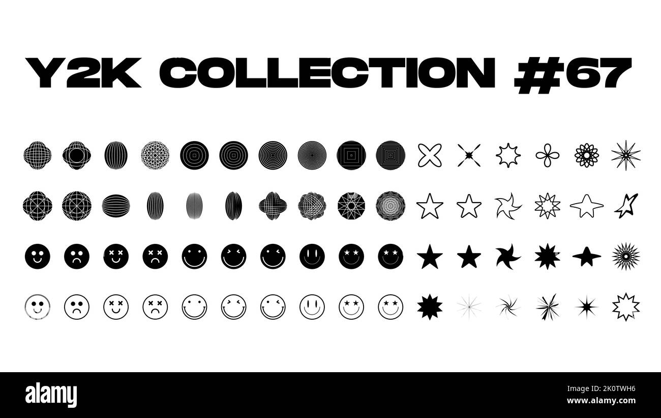 Vector set of Y2K stars, elements and retro-futuristic graphic ...