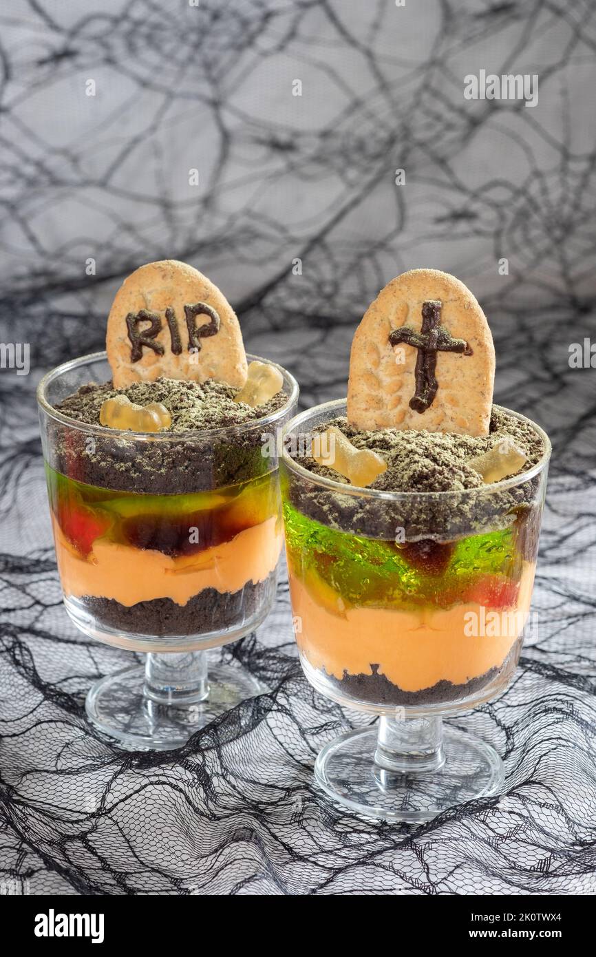 Halloween trifle graveyard dessert cups Stock Photo Alamy
