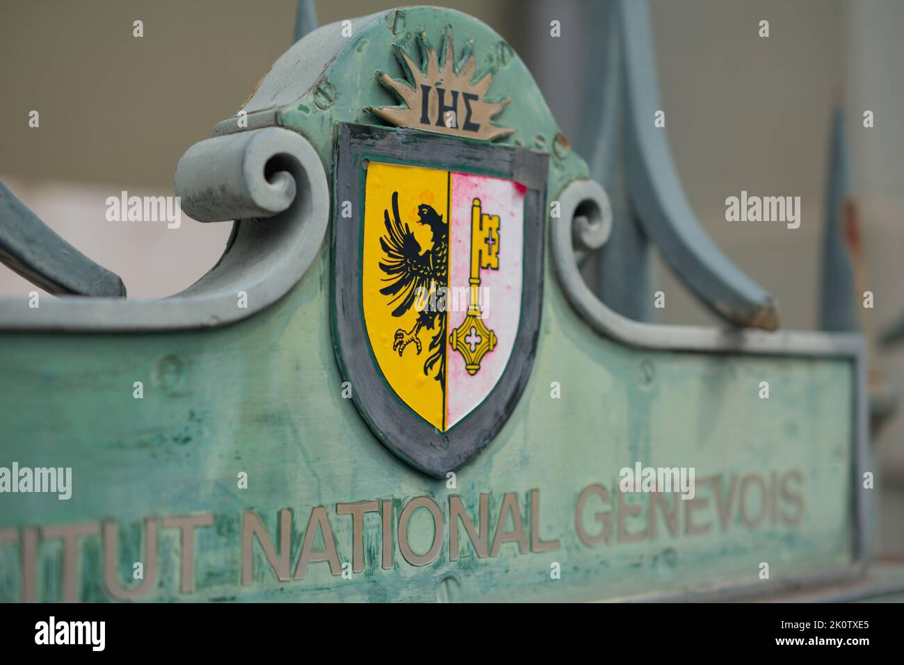Old crest/coat of arms with an eagle and a key representing Geneva, Switzerland Stock Photo