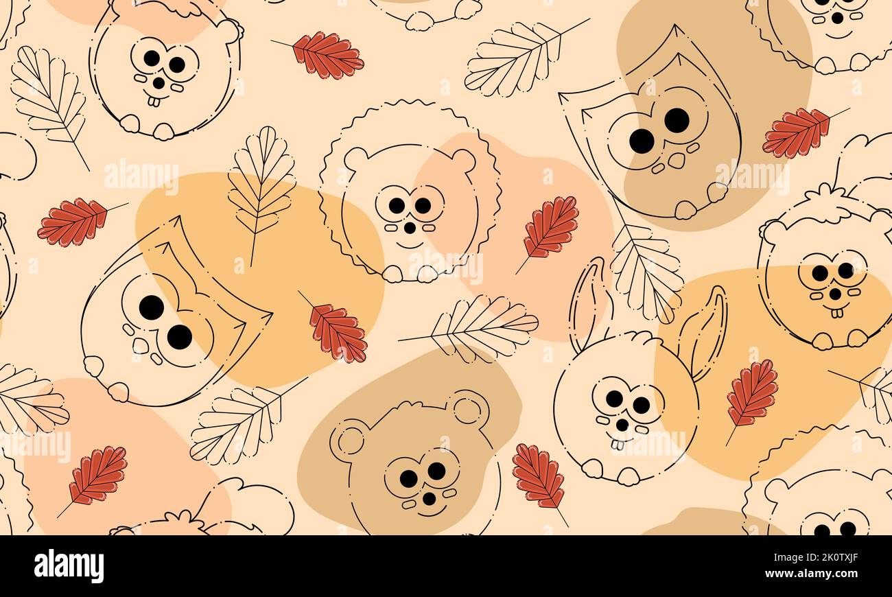 Colored autumn seamless pattern background with cute animals Vector Stock Vector