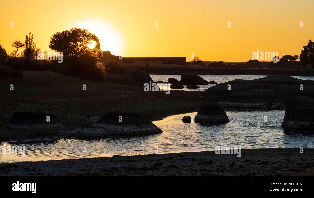 Sunset in the natural park of Los Barruecos, in the municipality of Malpartida. Stock Photo