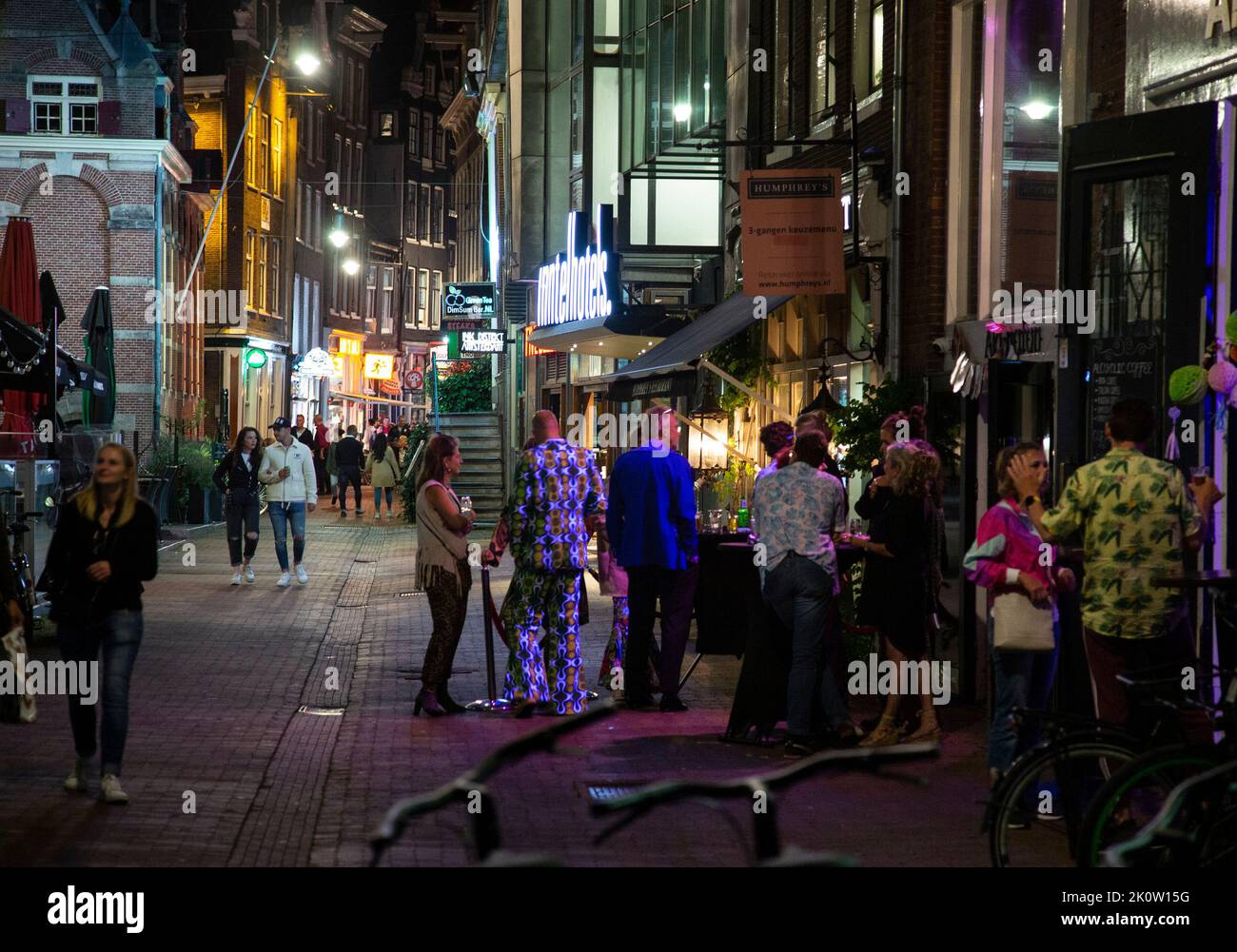 An Amsterdam street at night Stock Photo