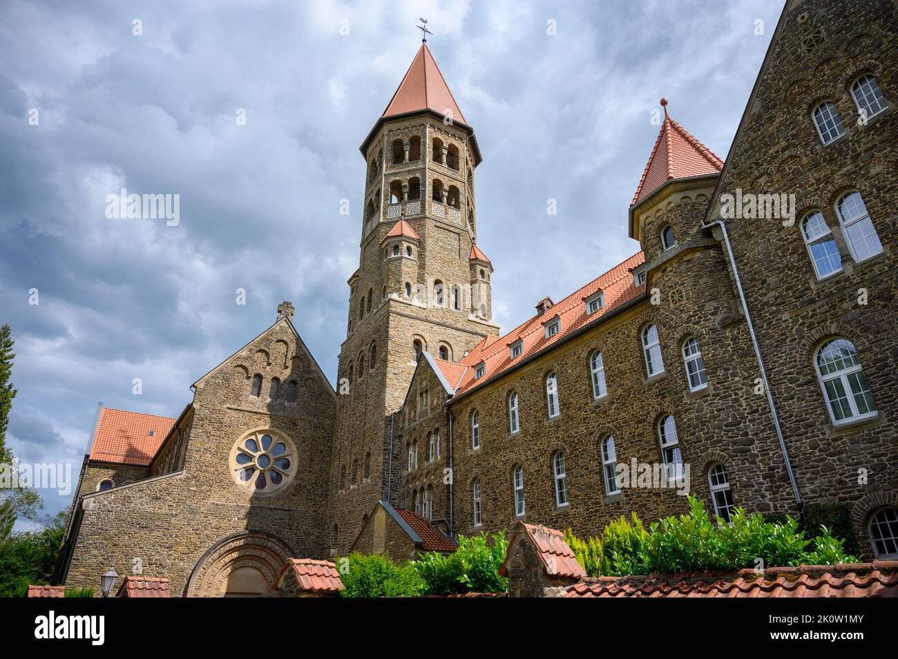 The Benedictine Abbey of St. Maurice and St. Maurus of Clervaux. Clervaux, Luxembourg. Stock Photo