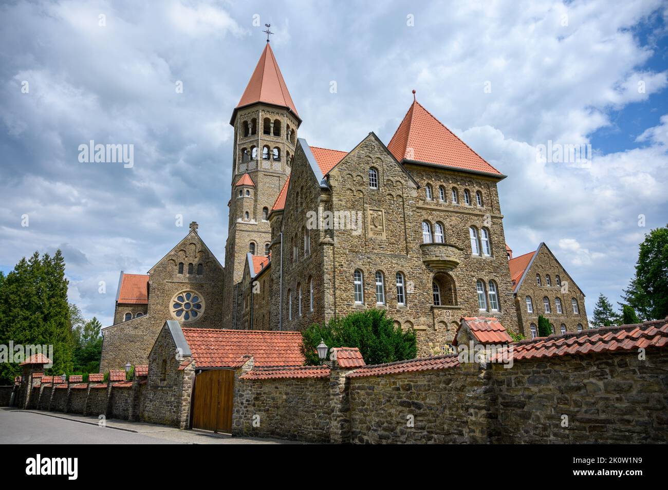 The Benedictine Abbey of St. Maurice and St. Maurus of Clervaux. Clervaux, Luxembourg. Stock Photo