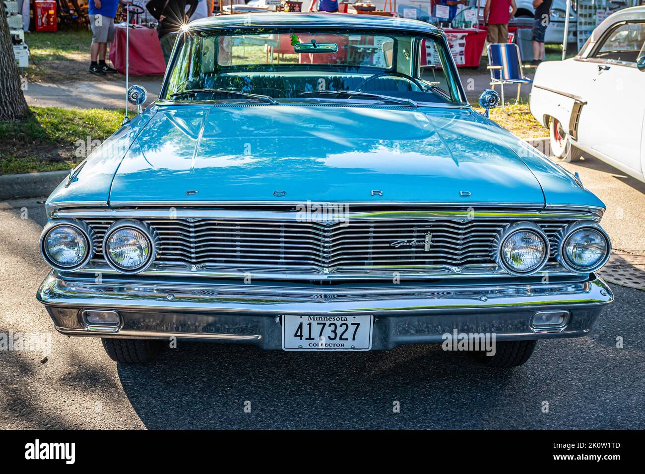 Falcon Heights, MN - June 18, 2022: High perspective front view of a 1964 Ford Galaxie 500 2 Door Hardtop at a local car show. Stock Photo