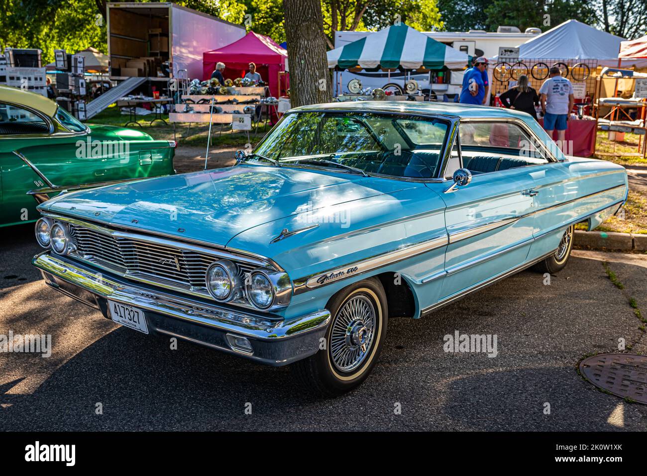 Falcon Heights, MN - June 18, 2022: High perspective front corner view of a 1964 Ford Galaxie 500 2 Door Hardtop at a local car show. Stock Photo