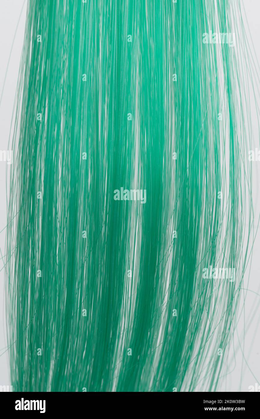 Green healthy hair strand texture macro close up view Stock Photo