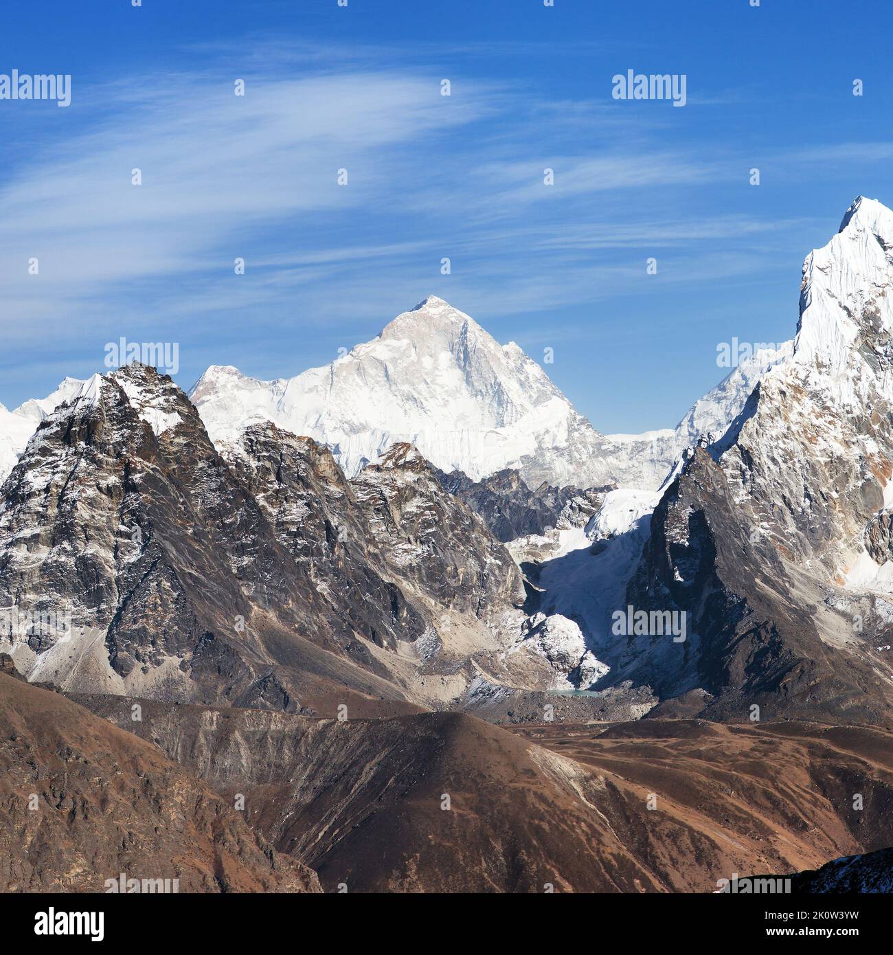 View of mount Makalu (8463 m) from Kongma La pass - Way to Everest base camp, three passes trek, Everest area, Nepal Himalayas mountains Stock Photo