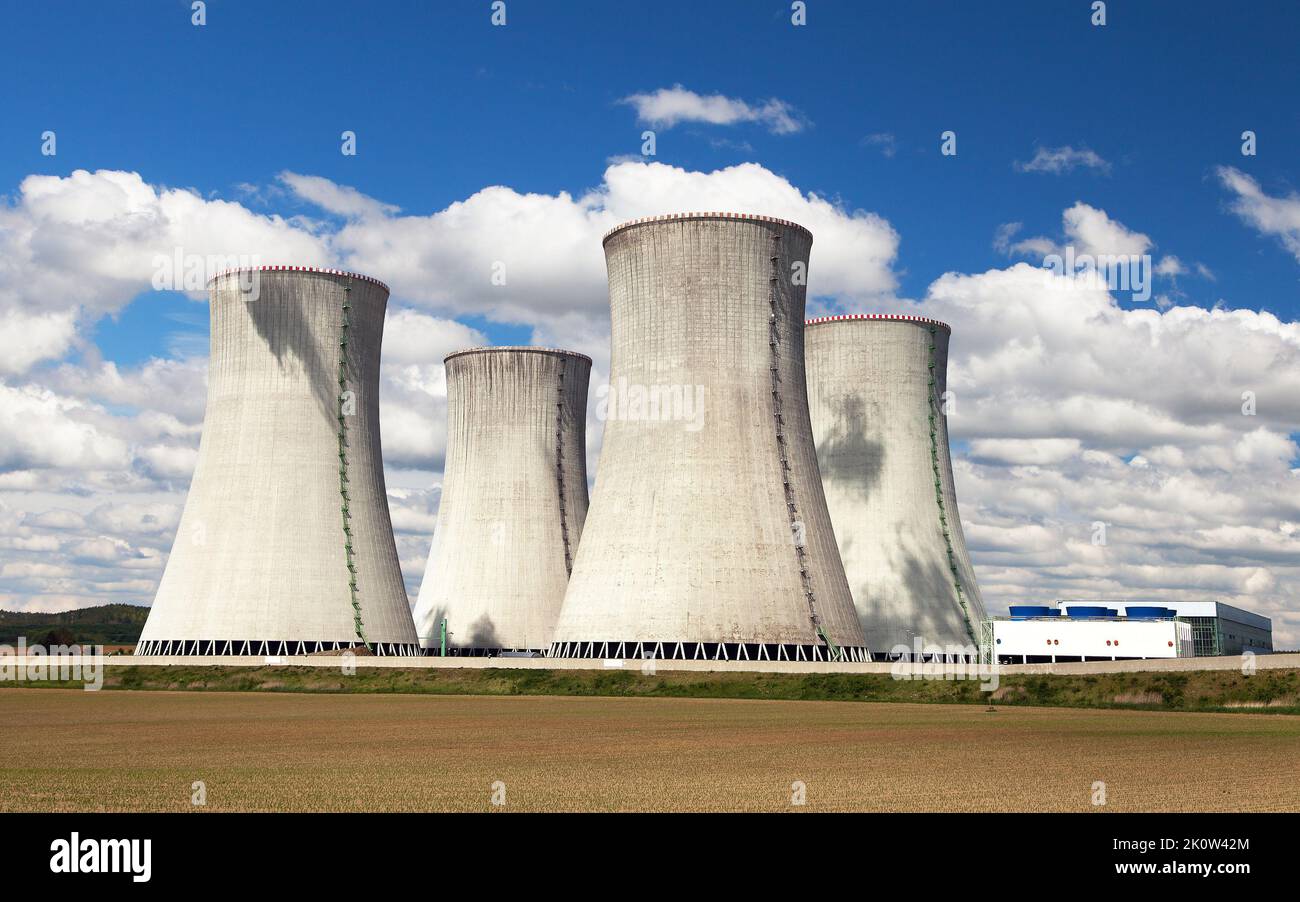 Cooling tower with clouds, nuclear power plant Dukovany, Czech Republic Stock Photo