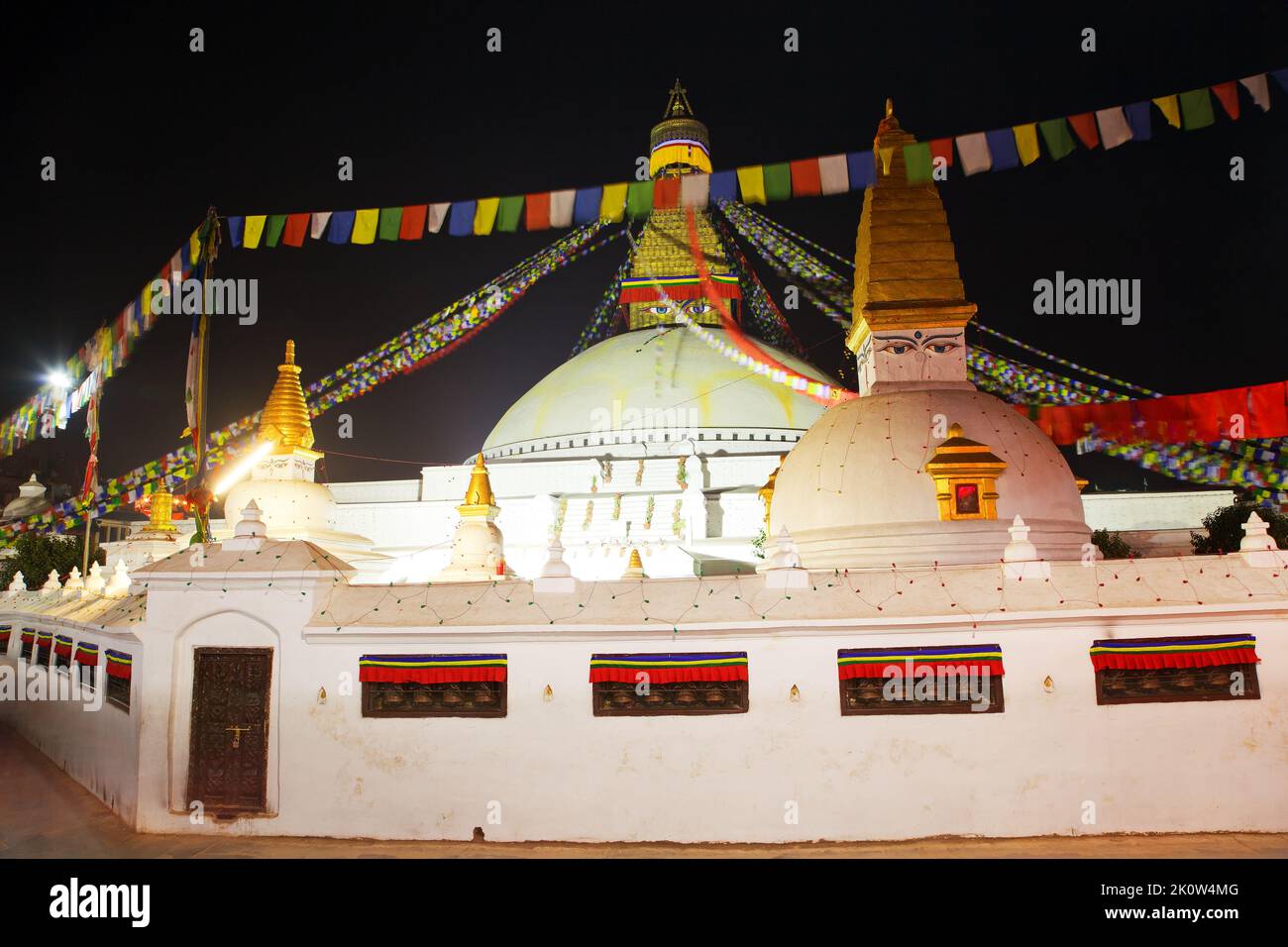 Evening or night view of Boudha or Bodhnath stupa - Kathmandu - Nepal Stock Photo