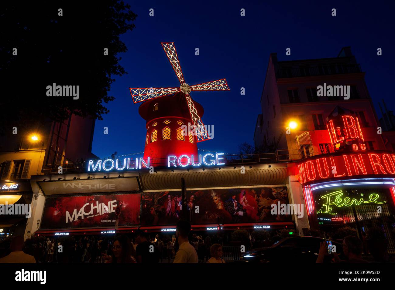 Paris, France - July, 15: Cabaret Moulin Rouge in the Night Time in Paris on July 15, 2022 Stock Photo