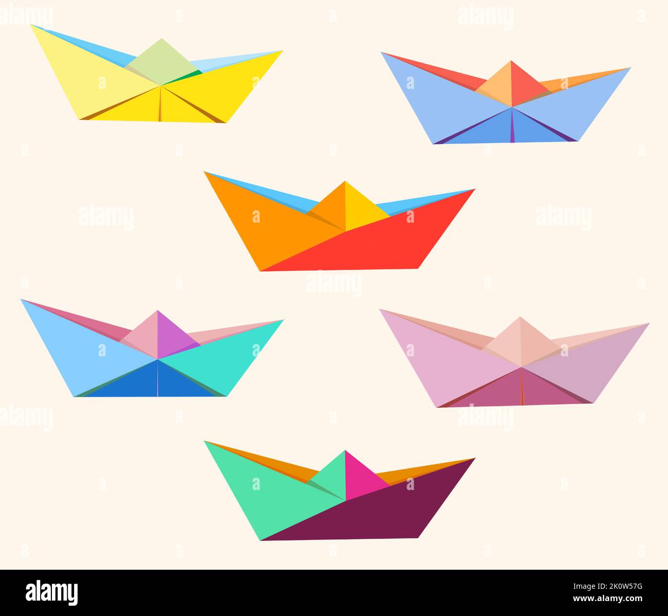 Origami Folded Paper Boat Set Of 6 Stock Vector