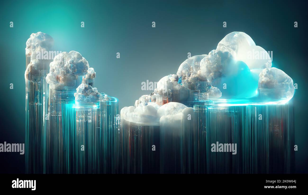 Digital Cloud computing big data online service leakage concept. 3D Render. Stock Photo