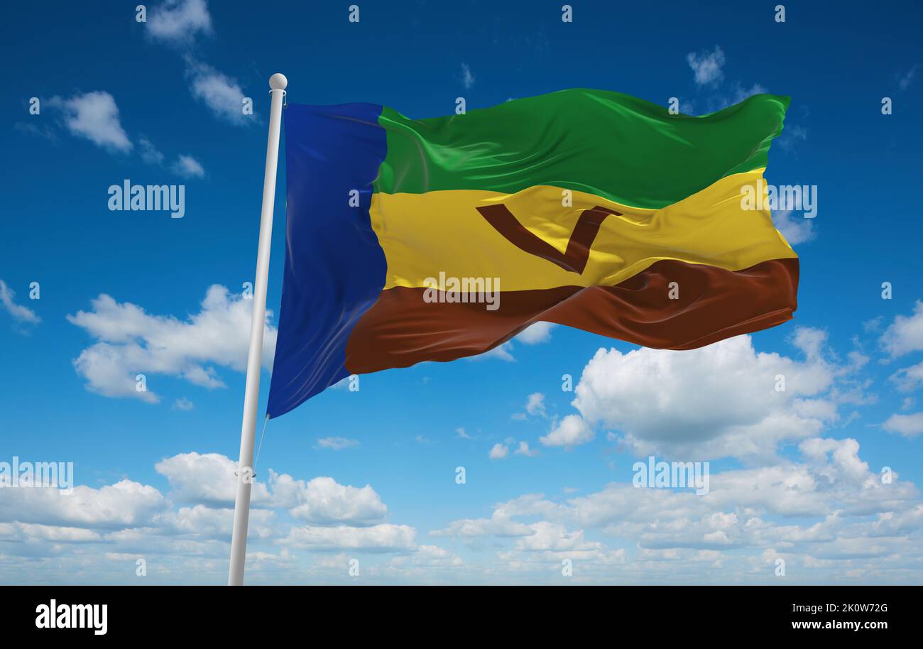 flag of Venda 1973 1994, africa at cloudy sky background, panoramic view. flag representing extinct country,ethnic group or culture, regional authorit Stock Photo