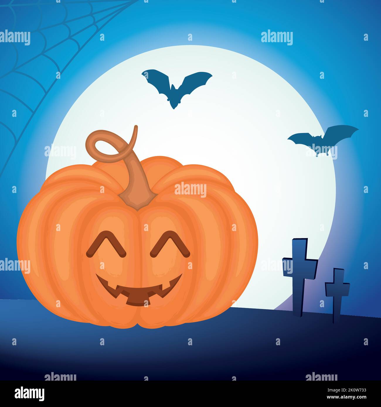 Isolated happy spooky jack o lantern on a graveyard Halloween ...