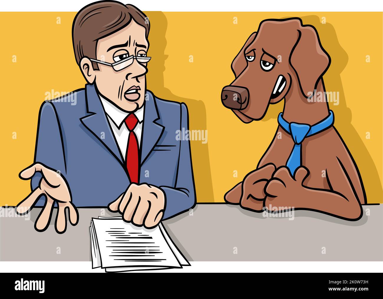 Cartoon illustration of the dog giving an interview on television Stock Vector