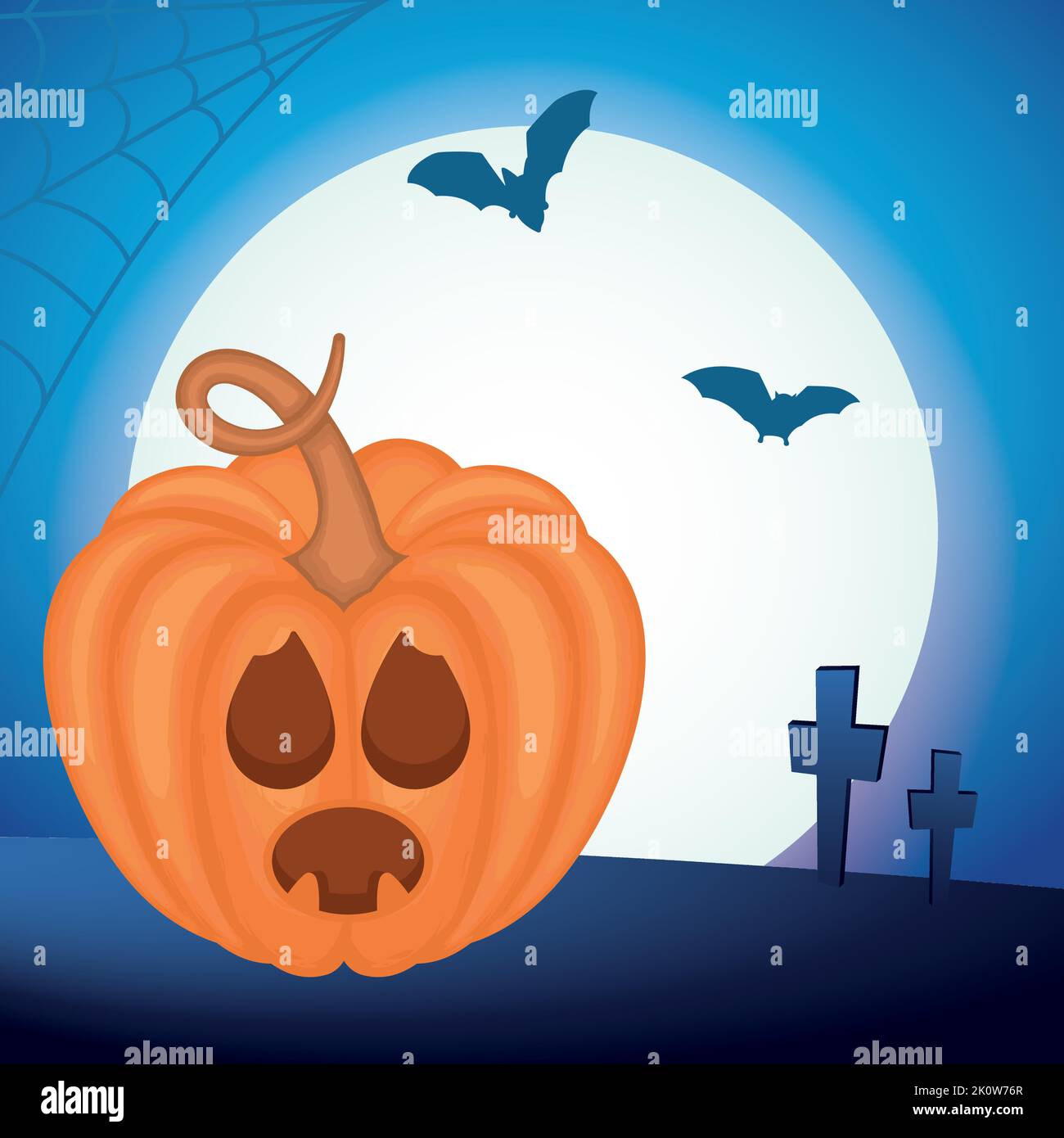 Scared spooky jack o lantern on a graveyard Halloween invitation Vector ...
