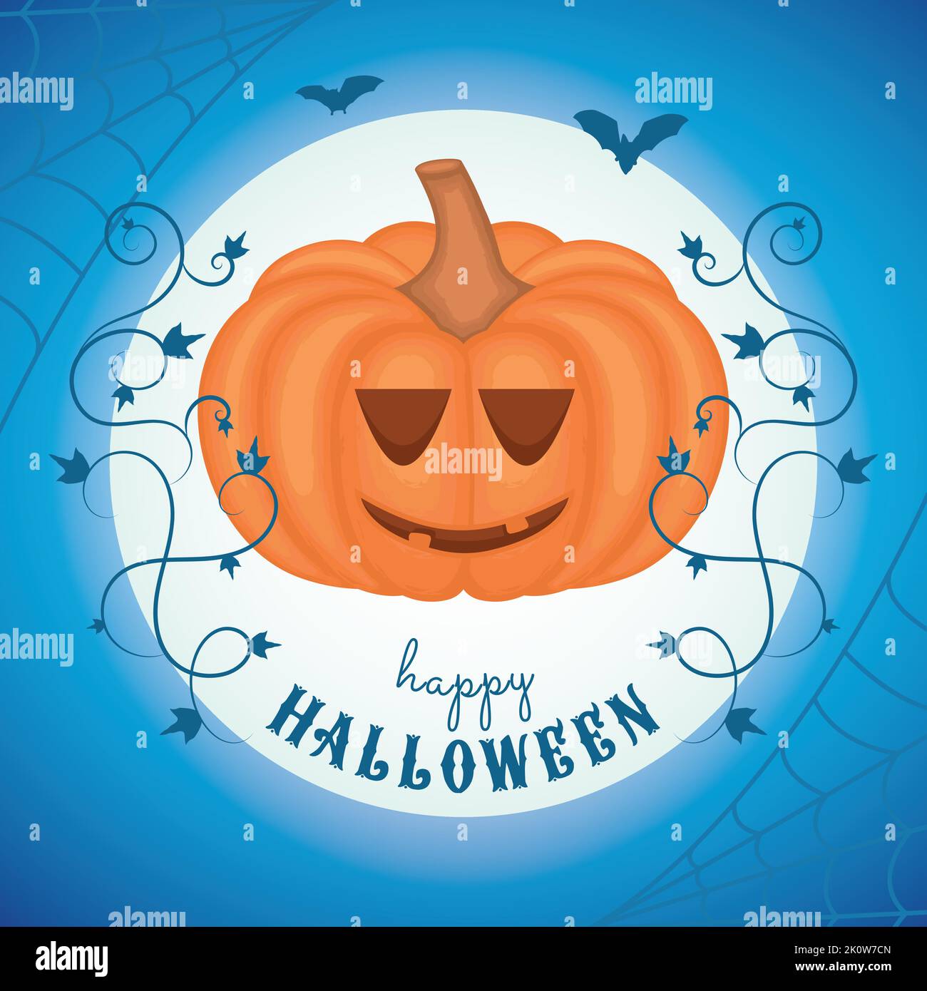 Cute spooky jack o lantern on a spider net Halloween invitation Vector ...