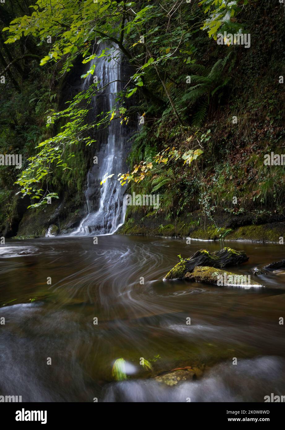 One of the many waterfalls in the South Wales area around Glynneath known as Waterfall Country, this one is on the River Neath. Stock Photo