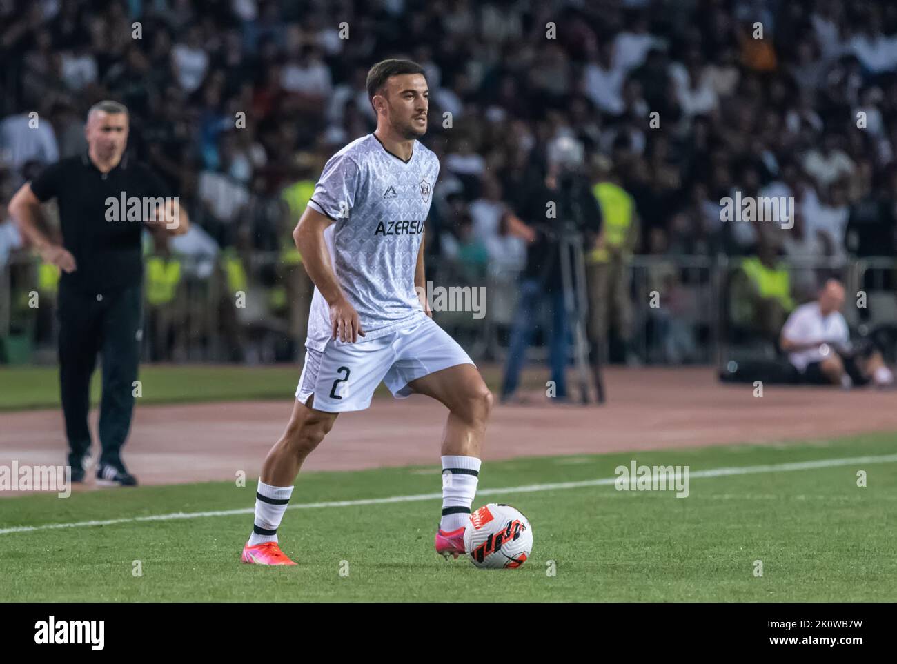 Baku, Azerbaijan – August 3, 2022. Qarabag defensive midfielder Qara Qarayev during UEFA Champions League qualification match Qarabag vs Ferencvaros ( Stock Photo