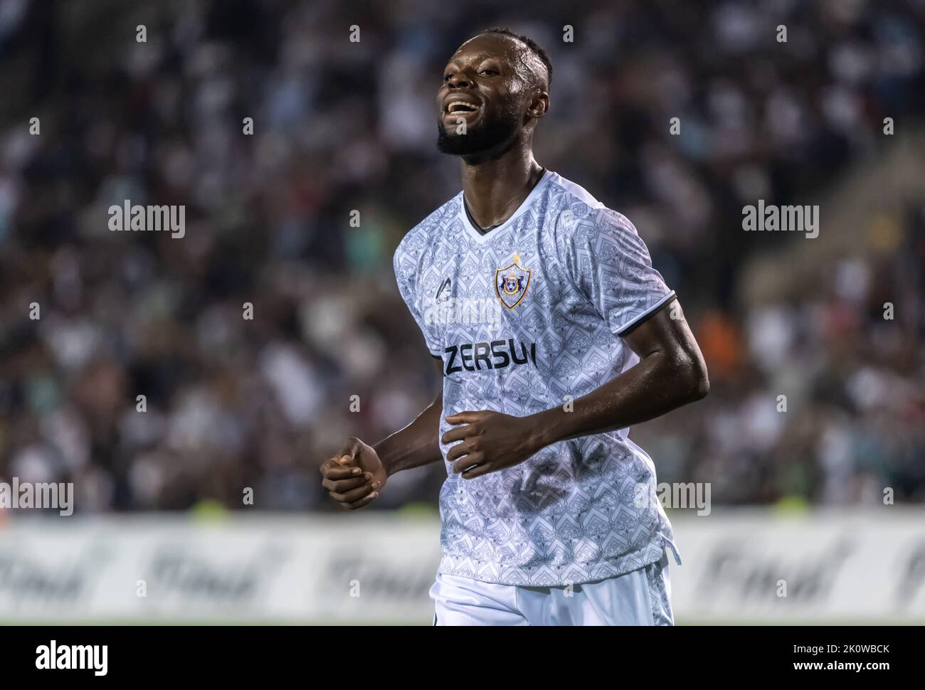 Baku, Azerbaijan – August 3, 2022. Qarabag striker Owusu Kwabena during UEFA Champions League qualification match Qarabag vs Ferencvaros (1-1). Stock Photo