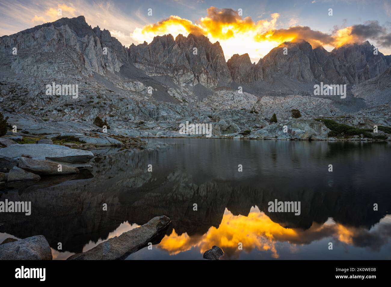 Sunrise over the Dusy Basin in the Eastern Sierras Stock Photo