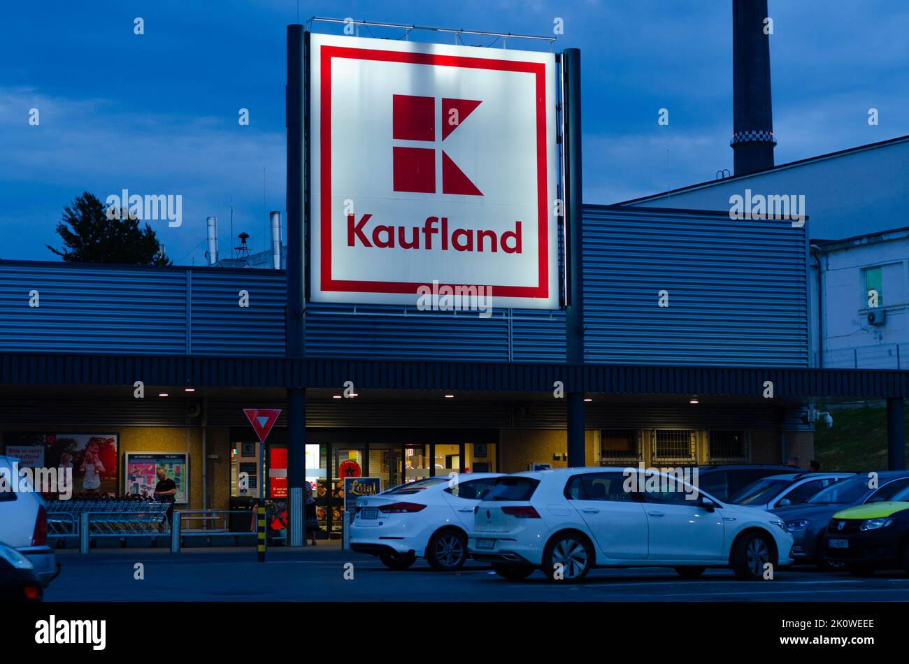 Logo of Kaufland grill. Kaufland is a German international hypermarket chain. Editorial stock photo Stock Photo