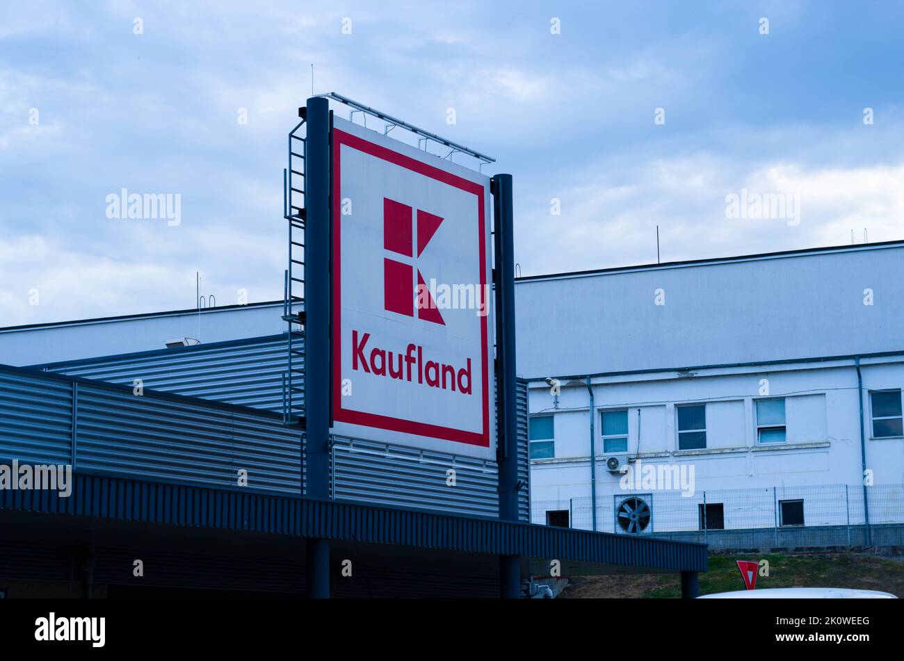 Logo of Kaufland grill. Kaufland is a German international hypermarket chain. Editorial stock photo Stock Photo
