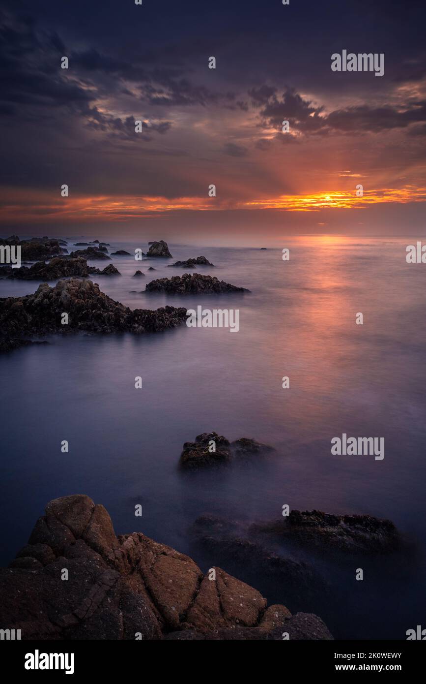 Long exposure sunset over Monterey Bay portrait orientation Stock Photo