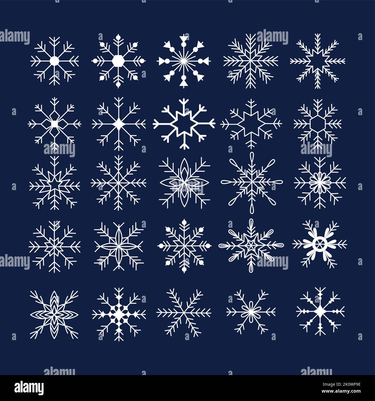 Set of 25 white snowflakes, Christmas collection - Vector illustration ...